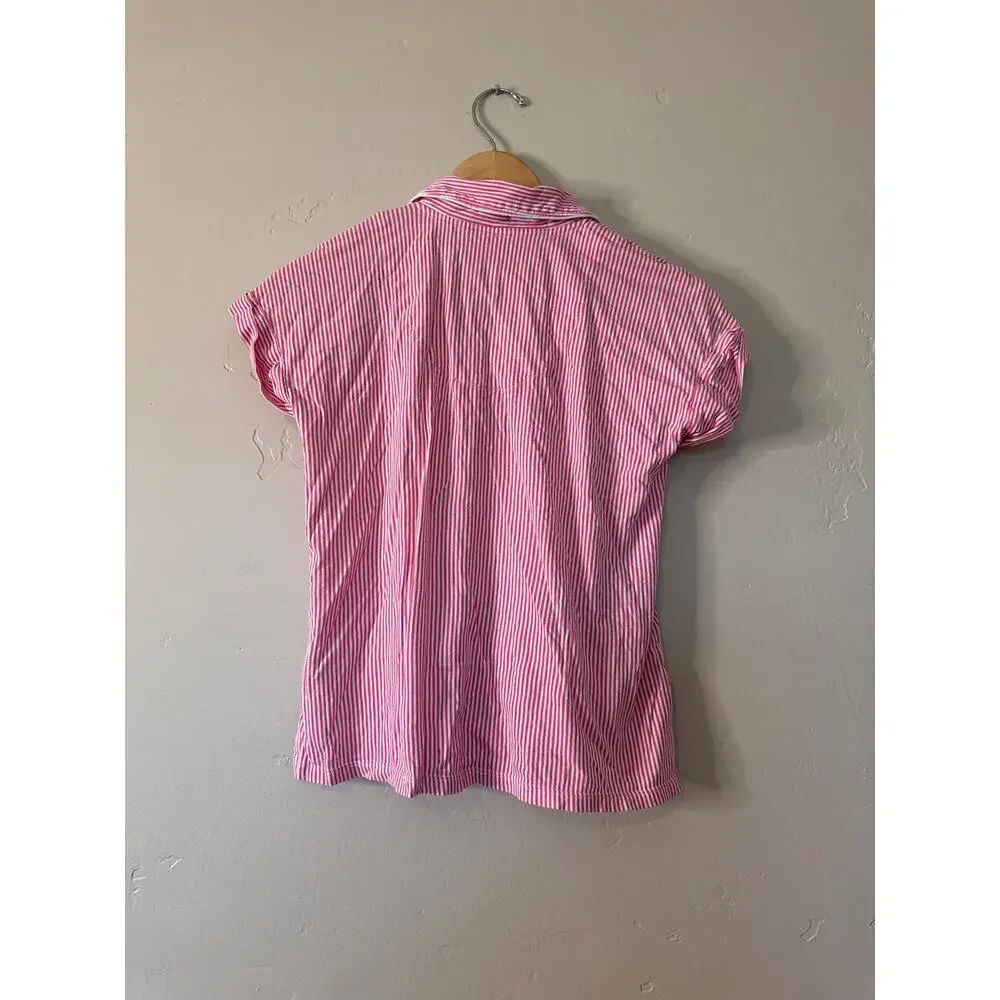 Lauren Ralph Lauren Short Sleeve Notch Collar PJ Set Pink Stripe Small